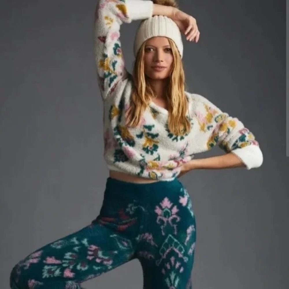 Anthropologie Daily Practice Fuzzy Floral Sweater